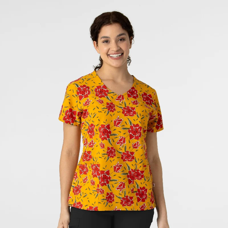 Women’s LIMITED V-Neck Print Scrub Top - Rose Illustration