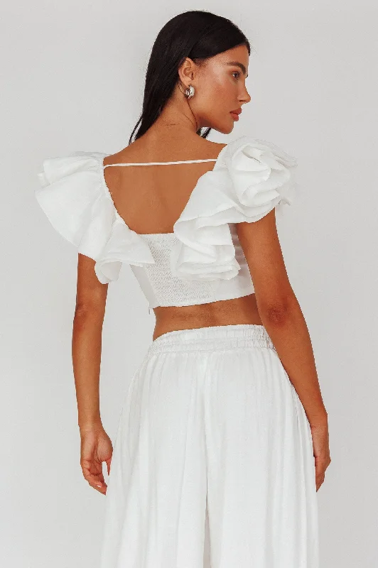 Zali Ruffle Sleeve Crop Top White